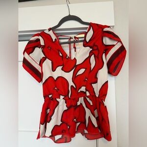 Nine West Tie-Back Satiny Peplum Blouse